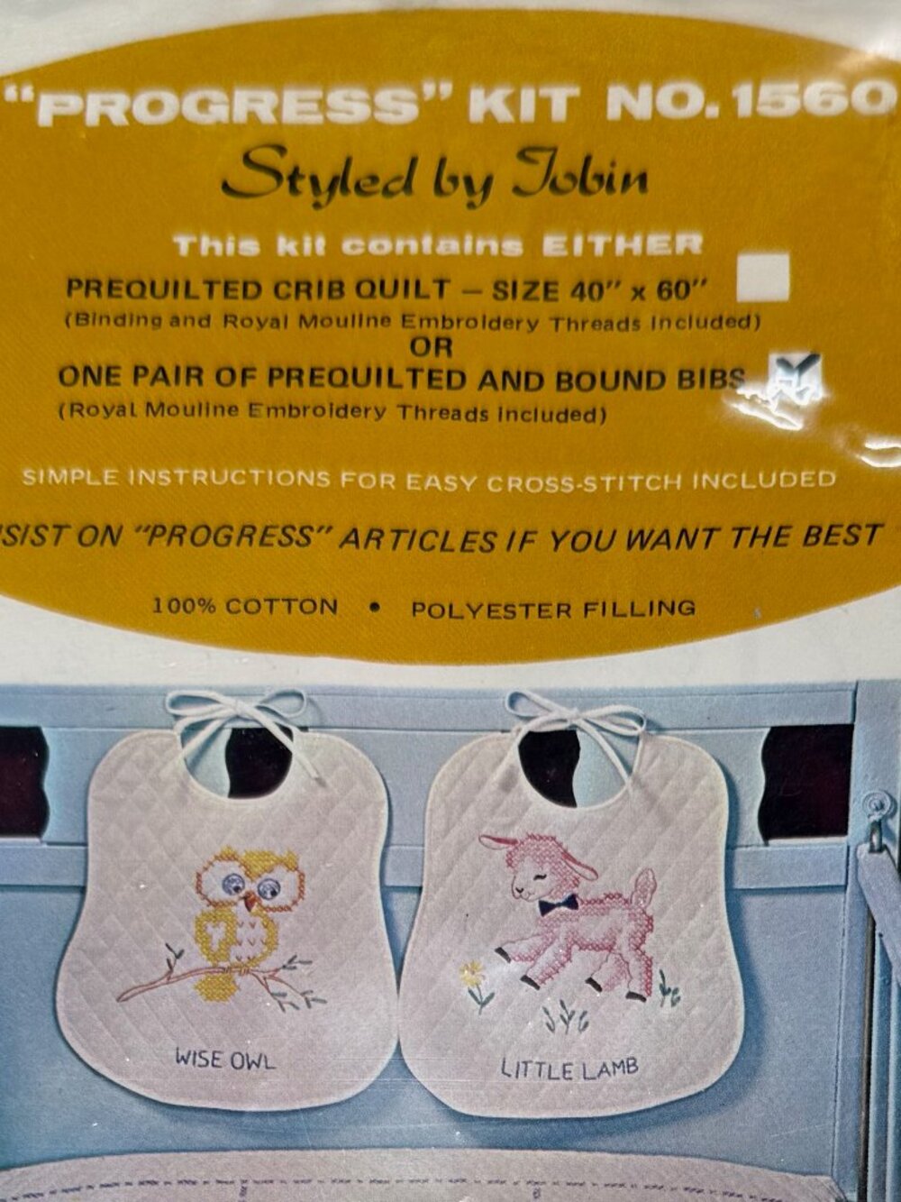 Progress Kit #1560 One Pair of Animal Squares Prequilted & Bound Bibs
